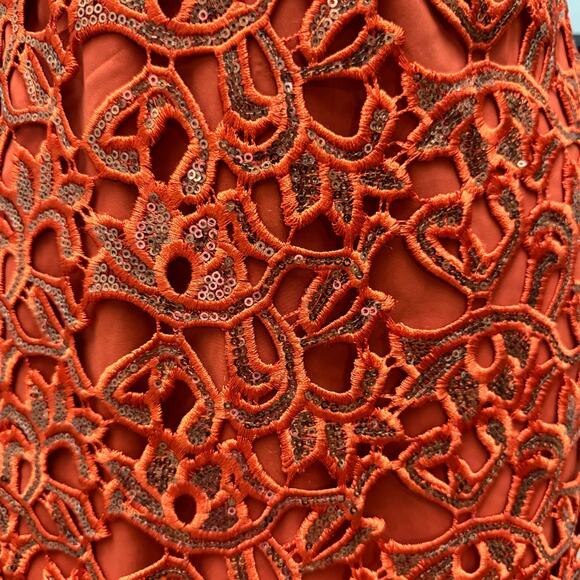 KAREN MILLEN Orange Lace Sequin Midi Dress US 6 Cocktail - Picture 6 of 12